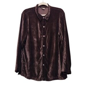 CP Shades Chocolate Brown Velvet Button Up‎ Shirt Long Sleeve Women's S Elevated